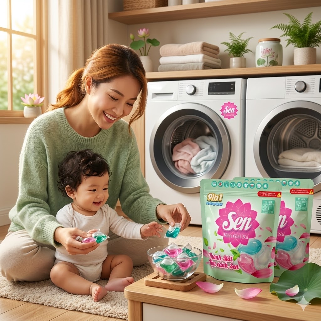 Viên Giặt Xả Sen Thanh Mát Tựa Cánh Sen 30 Viên/Hộp