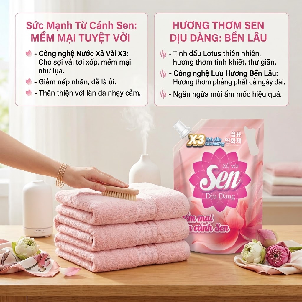 Nước Xả Làm Mềm Vải Sen Dịu Dàng