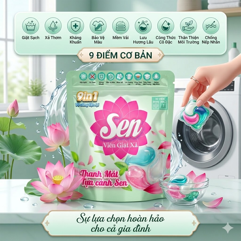 Viên Giặt Xả Sen Thanh Mát Tựa Cánh Sen 30 Viên/Hộp
