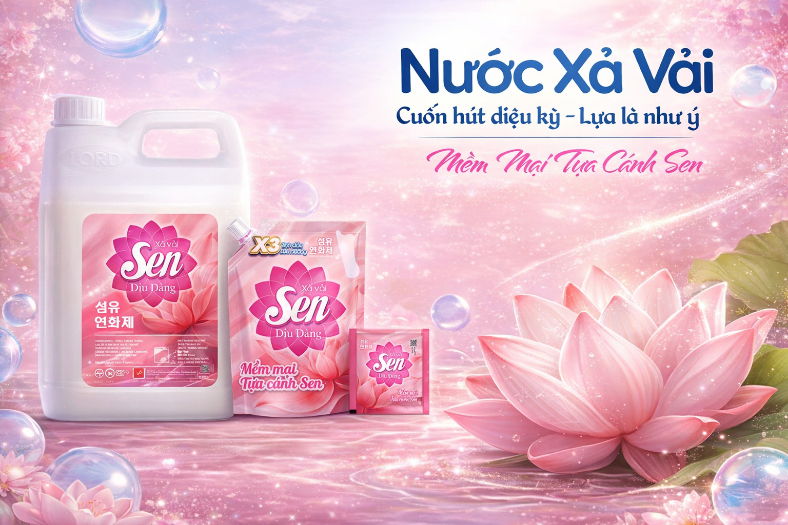 Nước Xả Vải Sen Dịu Dàng 3kg – Hương Nước Hoa Dịu Nhẹ, Thơm Lâu, An Toàn Cho Da Nhạy Cảm