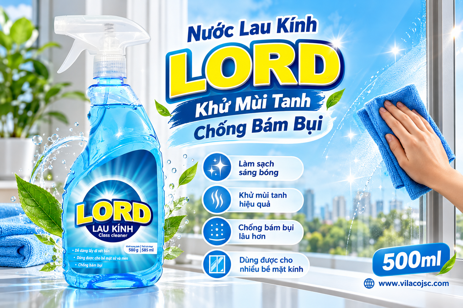 Nước Lau Kính Lord Khử Mùi Tanh Chống Bám Bụi 500ml – Giải Pháp Làm Sạch Kính Sạch Bóng