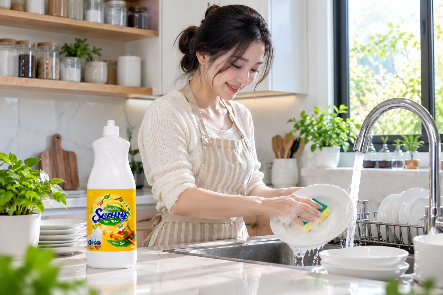 Nước Rửa Chén Senny Thiên Nhiên Hương Quế – Sạch Dầu Mỡ, Thơm Dịu Gian Bếp